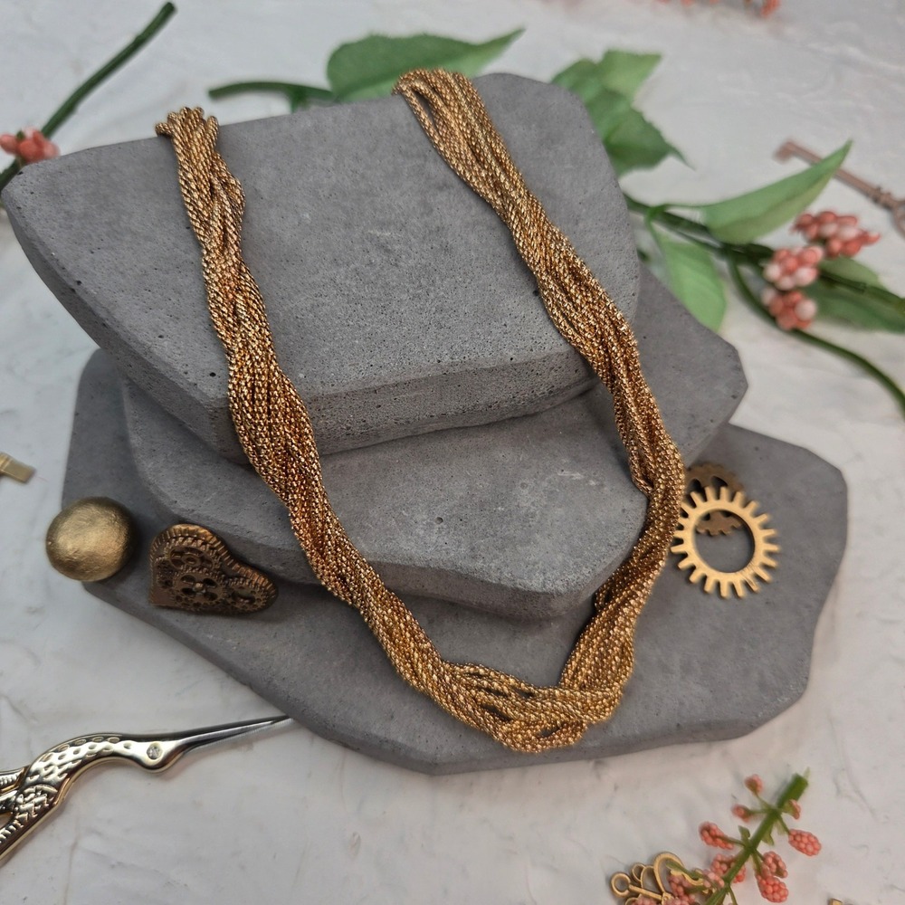 Vintage Gold Multi Strand Liquid Chain Twisted Statement Necklace Adjustable